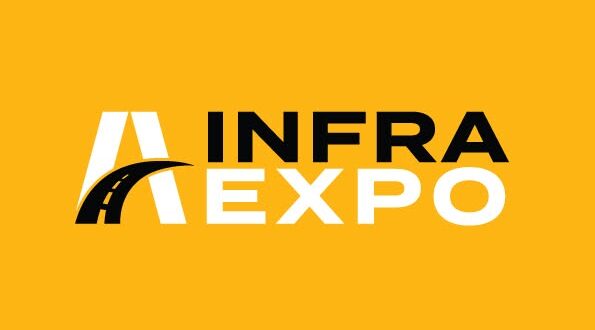 INFRA EXPO Romania logo featuring a stylised motorway symbol and the words “INFRA EXPO” in black and white on a yellow background.